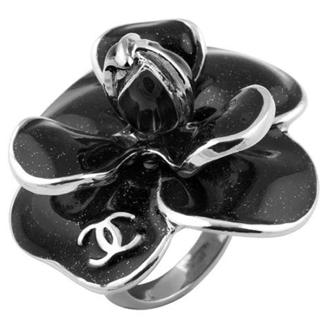 black and white chanel flower ring|Chanel pre owned flower ring.